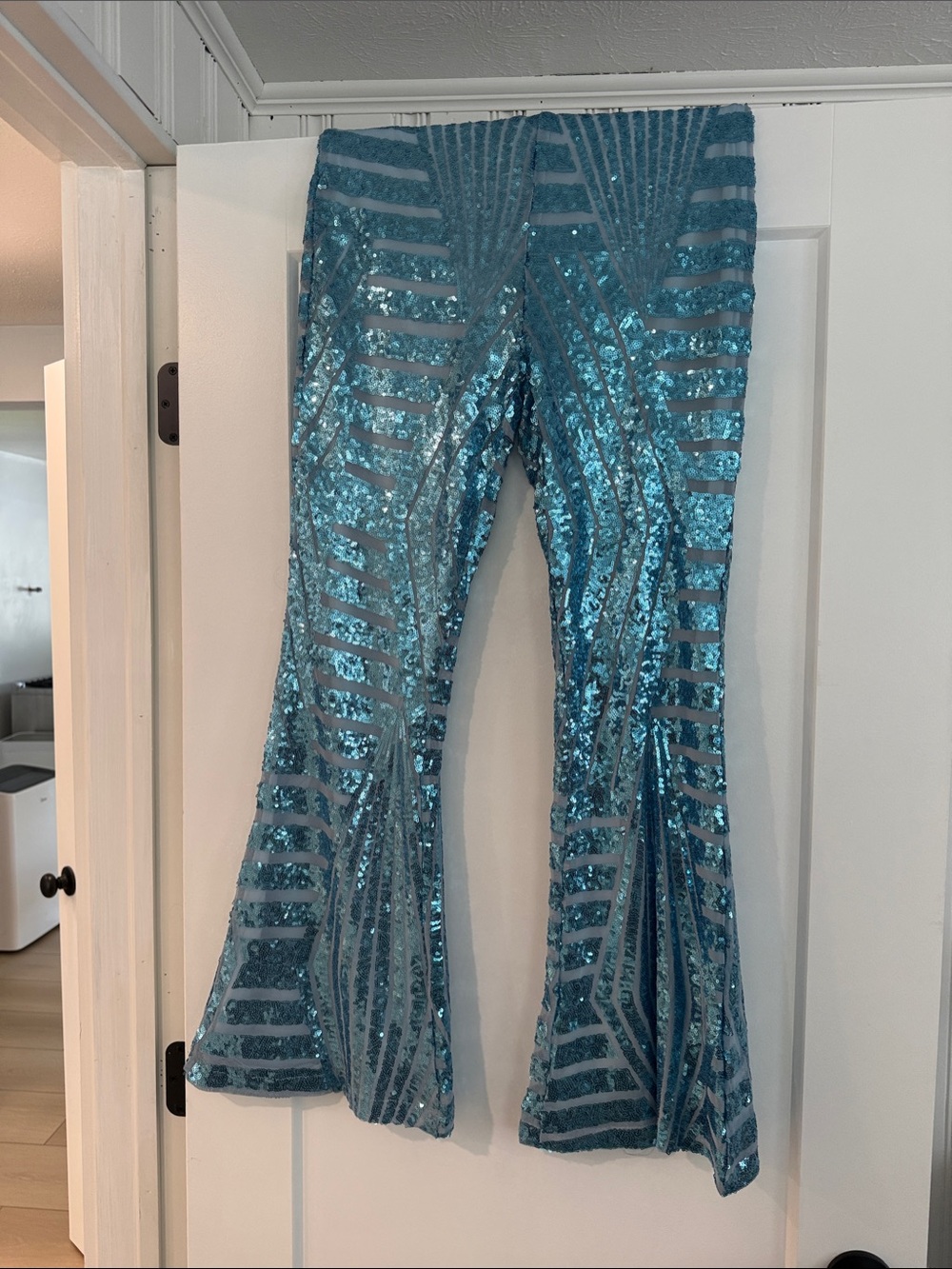 Sparkle Teal Sequin Flare Pants - woman’s